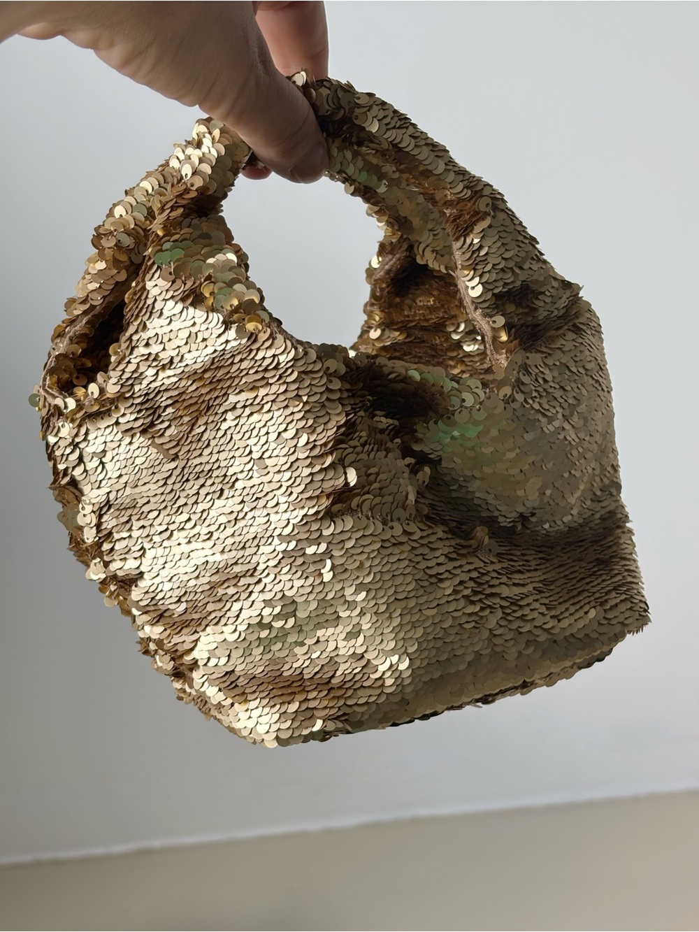 Mango Gold Sequin Top Handle Bag